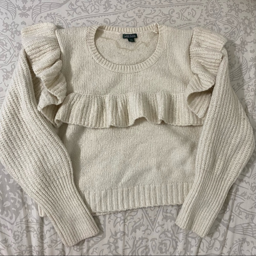Wild Fable White Ruffle Sweater